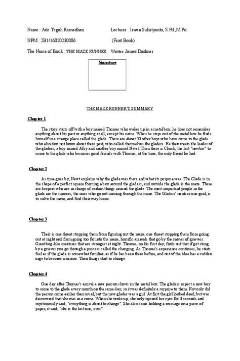 (PDF) the summary of the Maze Runner novel (book 1).pdf | A. teguh ...