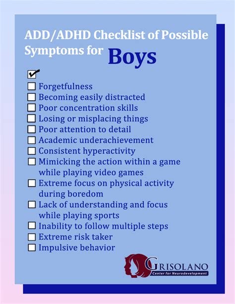 Checklist for ADD/ADHD in Boys - "Boys tend to be more hyperactive ...