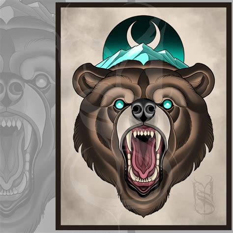 Grizzly Bear Neotraditional Tattoo Style Art Print 8.5x11 ...