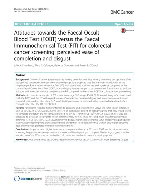 (PDF) Attitudes towards the Faecal Occult Blood Test (FOBT) versus the ...