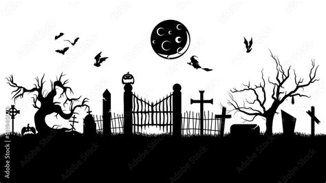 MobileCreepy cemetery silhouette. Black Halloween horror landscape ...