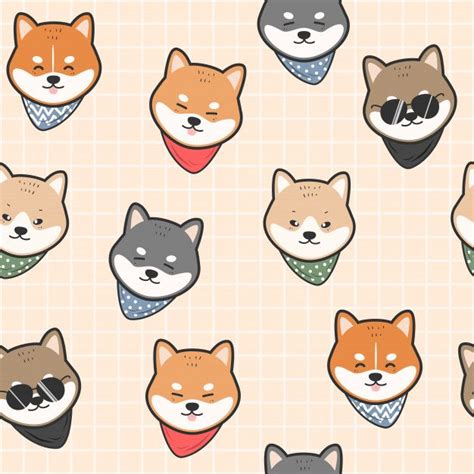 Premium Vector | Cute japanese dog shiba inu cartoon seamless pattern ...