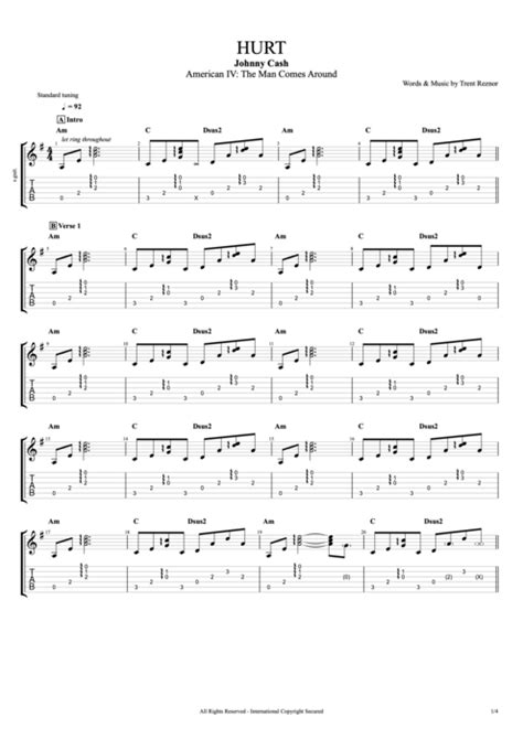 Hurt Tab by Johnny Cash (Guitar Pro) - Full Score | mySongBook