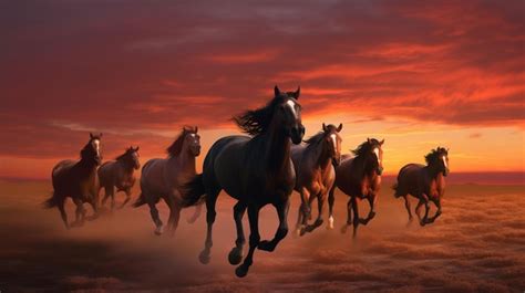 Premium Photo | Horses running in the sunset wallpaper