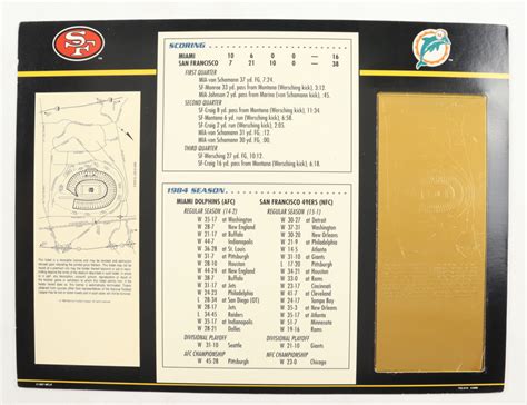 Commemorative Super Bowl XIX Score Card With 22kt Gold Ticket ...