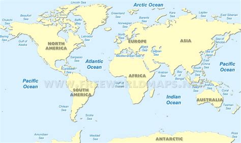 World Map Oceans Seas And Gulfs