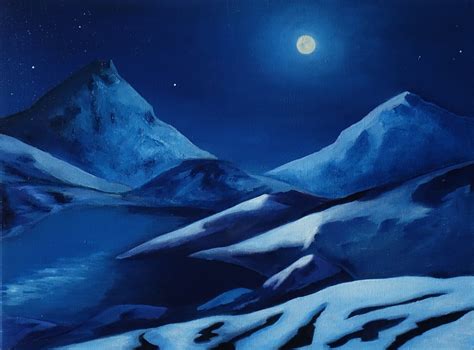 Night Scenery Original Oil Painting, Night Landscape Painting, Mountain ...