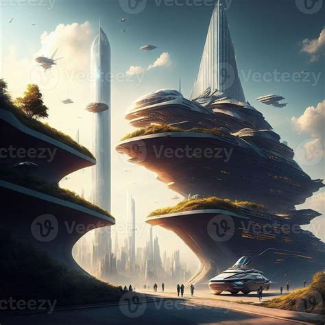 concept art future city building tower at outer space, generative art ...