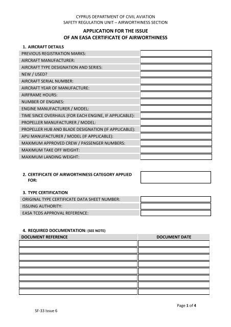 application for the issue of an easa certificate of airworthiness