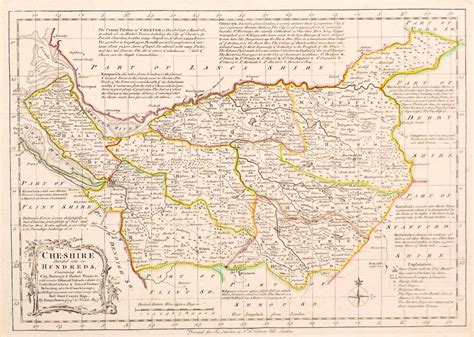 Emanuel Bowen's Map of Cheshire, Divided into Its Hundreds - circa 176 ...