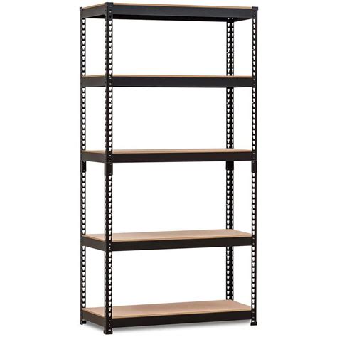 Black 5-Tier Metal Garage Storage Shelving Unit (40 in. W x 71 in. H x ...