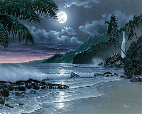 moonlit beach | Moonlight painting, Beach at night, Nature pictures