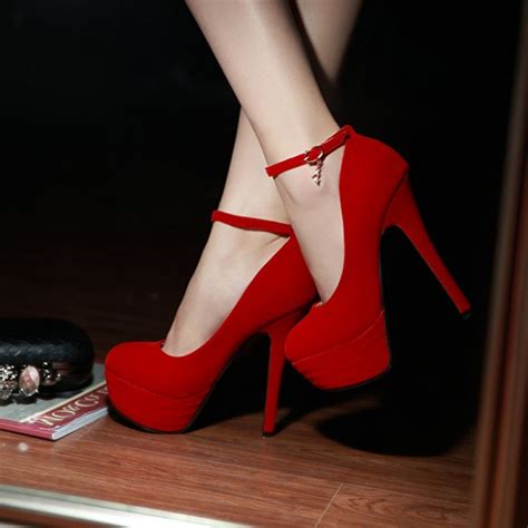 Sexy Charmed Ankle Strap Red High Heel Shoes on Luulla