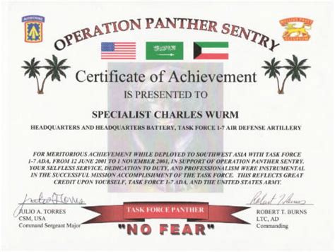 Army Certificate Of Achievement Template Database