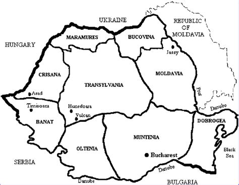 A map of Romania depicting the main regions of the country: Banat ...