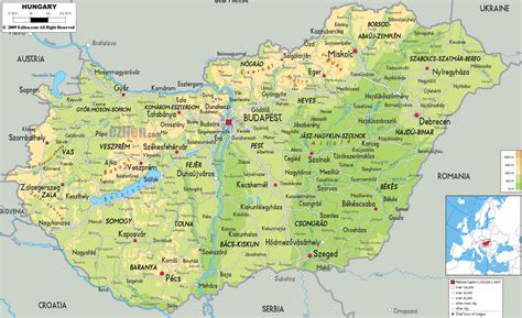 Large detailed map of Hungary with cities ~ map411