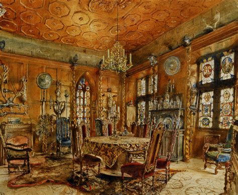 Interior of Castle in Renaissance Style - Rudolf von Alt Painting by ...