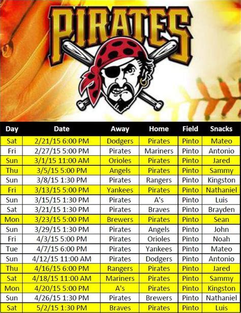 Pittsburgh Pirates Schedule Printable