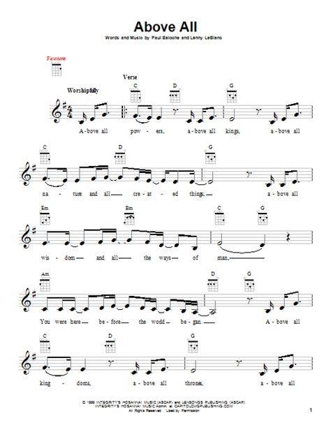 Above All sheet music by Rebecca St. James (Ukulele – 153605)