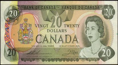 Canadian Banknotes 20 Dollar Note 1979 Queen Elizabeth II | Dollar note ...