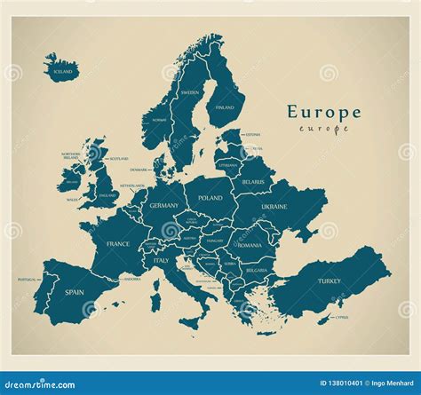 Modern Map - Europe with Countries and Labels Stock Vector ...