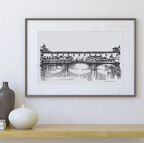 Ponte Vecchio Bridge Architecture Drawing, Ink Drawing Print, Florence ...