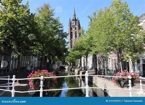 The Old Church Tower in the Old Town of Delft, Netherlands Stock Photo ...