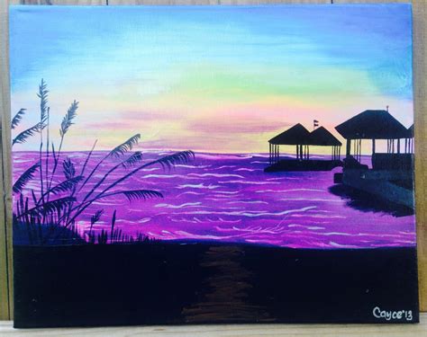 Purple Sunset at the Beach Acrylic on Canvas by ArtByCayce on Etsy