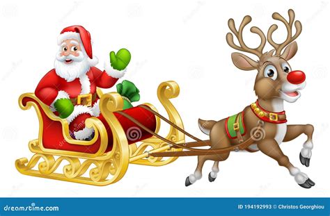 Santa Claus Christmas Reindeer Sleigh Sled Cartoon Stock Vector ...