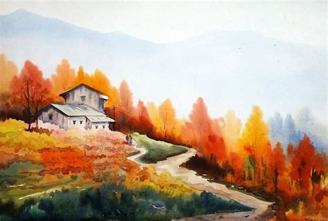 Beauty of Autumn Landscape - Watercolor on Paper (2016 ... | Watercolor ...