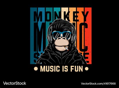 Monkey music music is fun retro design Royalty Free Vector