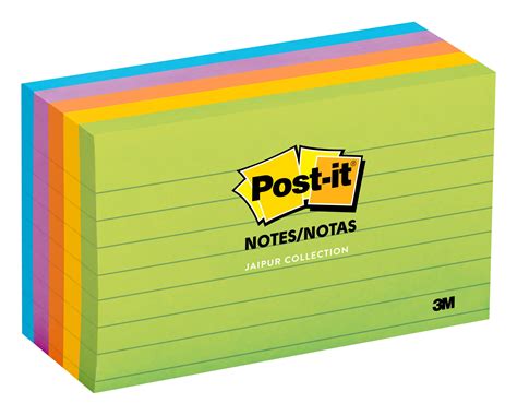 Post-it Sticky Lined Notes, 3" x 5", Jaipur Color Collection, 5 Pads ...