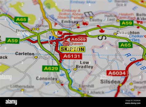 Skipton and surrounding areas shown on a road map or geography map ...