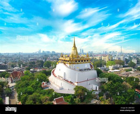 Aerial View With Drone. Wat Saket, The Golden Mount Temple, Travel ...