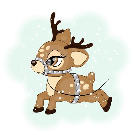 Cute Christmas reindeer with harness vector illustration 12879424 ...