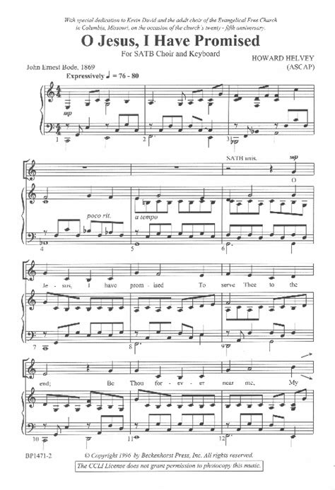 O Jesus I Have Promised Sheet Music by Howard Helvey (SKU: BP1471 ...