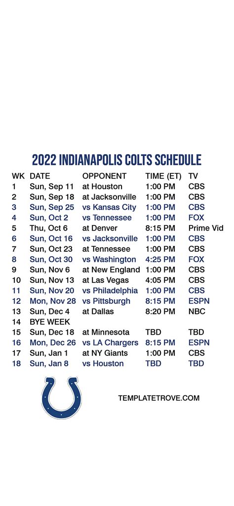 2022-2023 Indianapolis Colts Lock Screen Schedule for iPhone 6-7-8 Plus