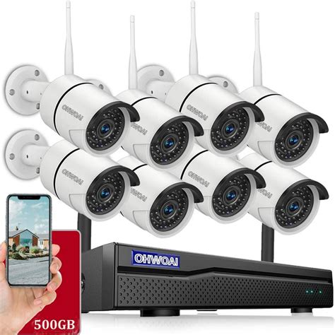 OHWOAI Security Camera System Wireless, 500G Hard Drive Pre-Install 8 ...