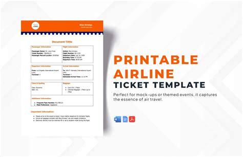 Printable Airline Ticket Template in Word, PDF, Google Docs - Download ...