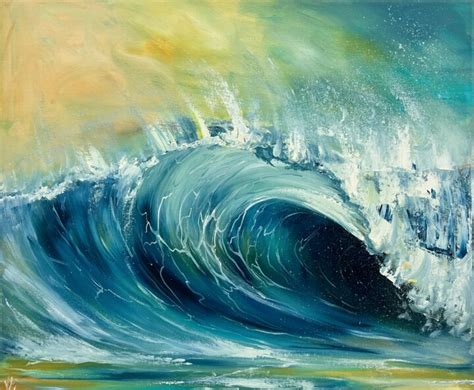 Fresh Bright Blue And Yellow Sea Wave, Painting by Valeria Ocean Art ...