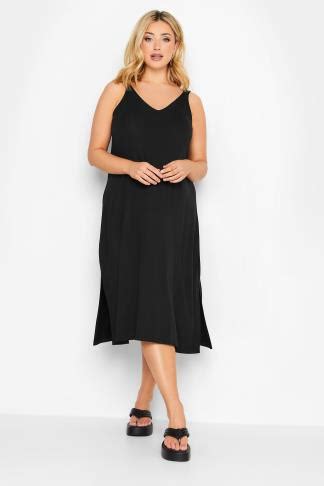 YOURS Curve Plus Size Black Strap Midi Beach Dress | Yours Clothing