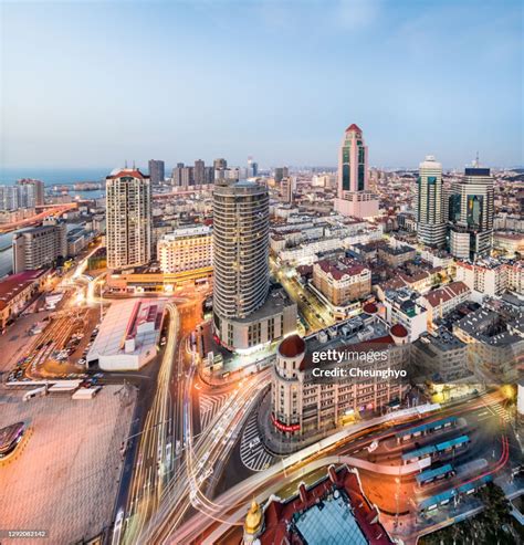 High Angle View Of The Old Town In Qingdao At Dusk Shandong China High ...