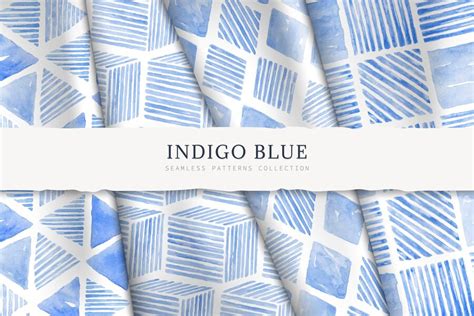 Premium Vector | Indigo blue watercolor geometric seamless patterned ...