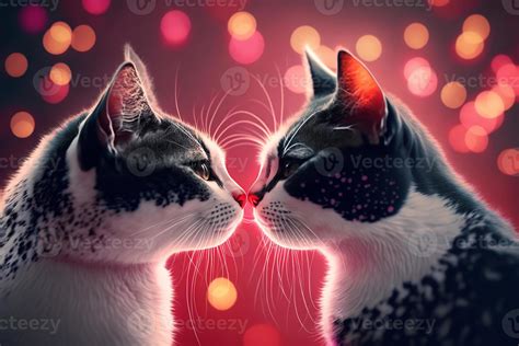 Two cats are kissing. Beautiful light, bokeh effect. Valentine's Day ...