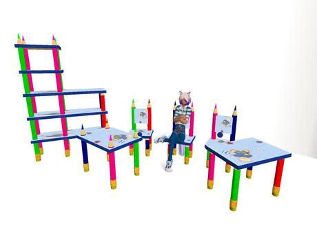 Second Life Marketplace - Kids Table, Chairs and Shelves