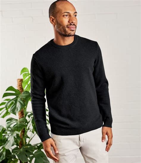 Black Pure Lambswool | Mens Lambswool Crew Neck Jumper