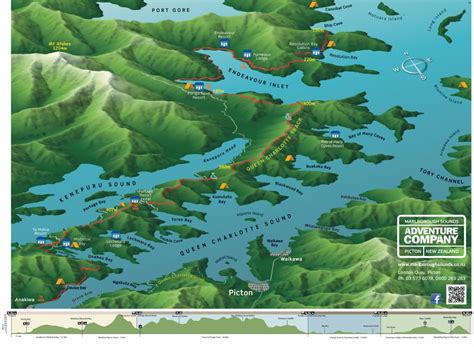 Map of Queen Charlotte Sound & Track - Marlborough Sounds Adventure Co.