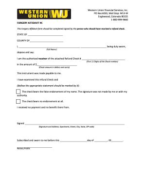 Western Union Forgery Affidavit C - Fill and Sign Printable Template Online