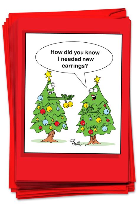 12 Christmas Greeting Cards Boxed - Funny Xmas Tree Humor, Bulk Holiday ...