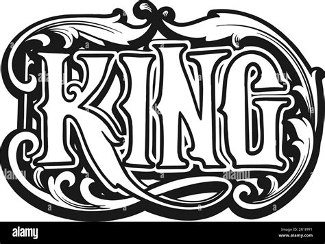 Classic king word lettering frame flourish ornament monochrome vector ...